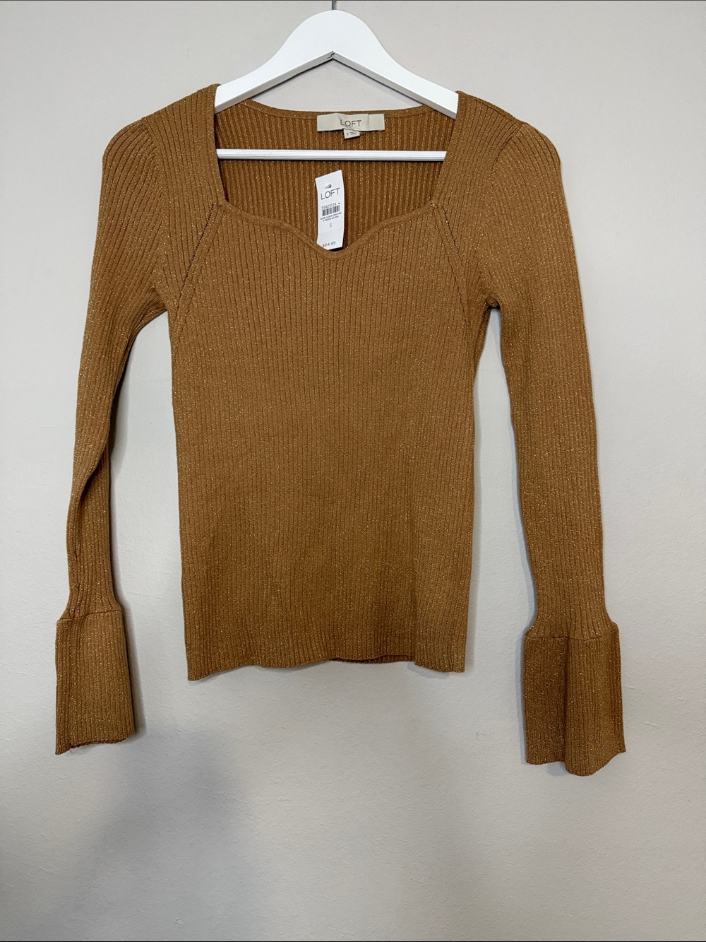 LOFT Sparkle Ribbed Knit Top - Camel